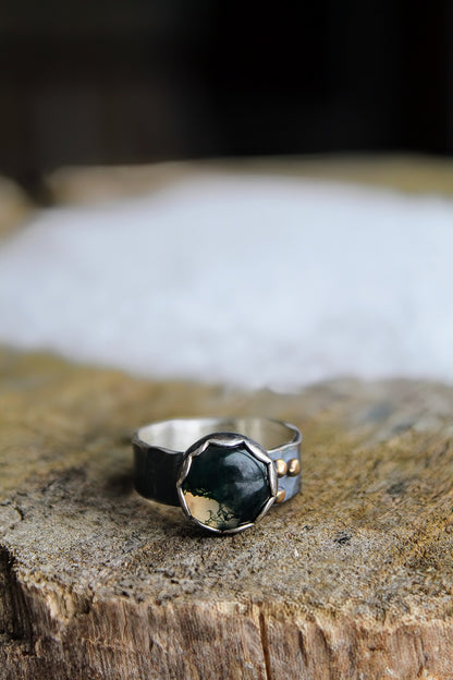 Rustic Moss Agate Ring