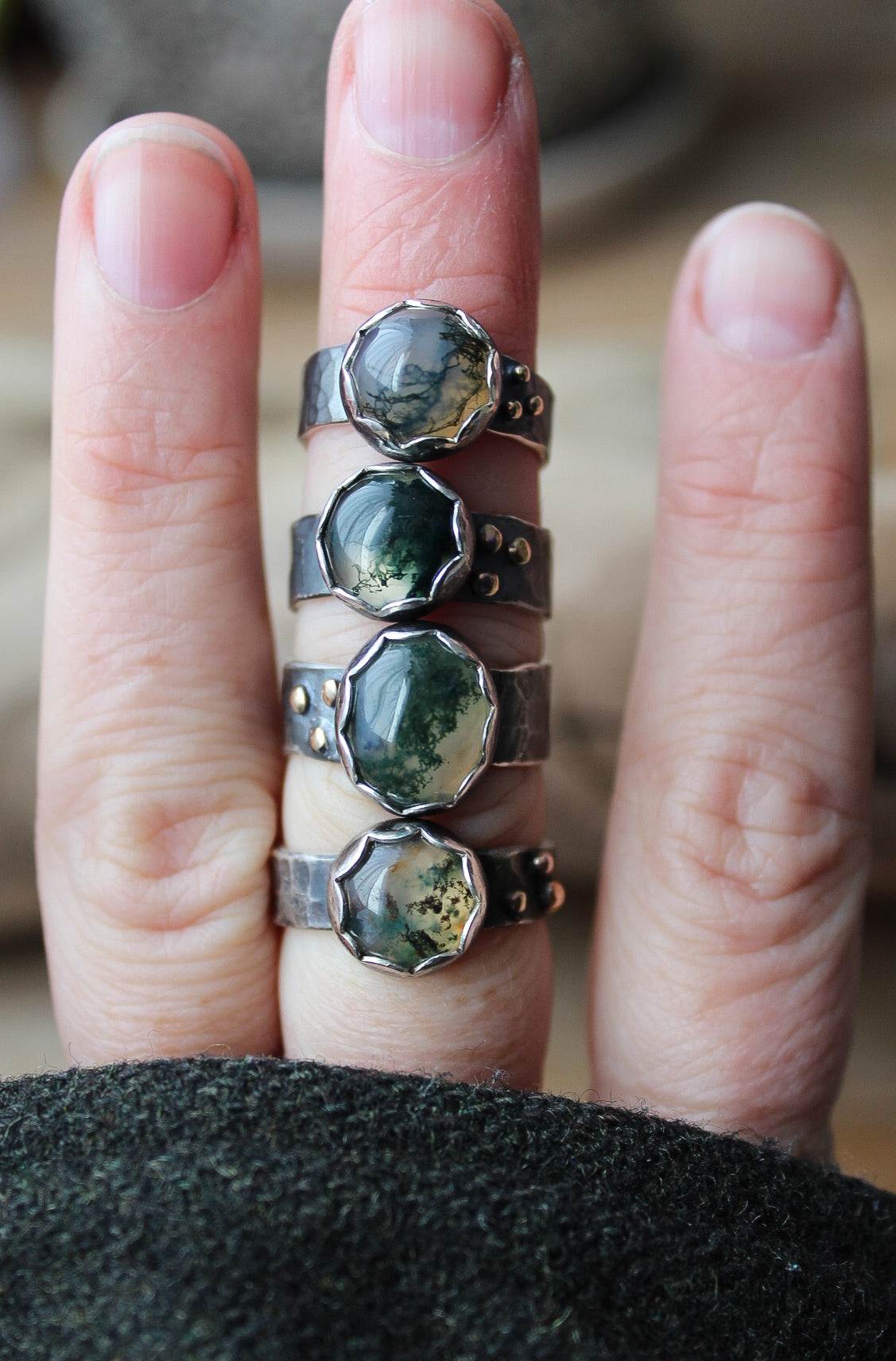 Rustic Moss Agate Ring