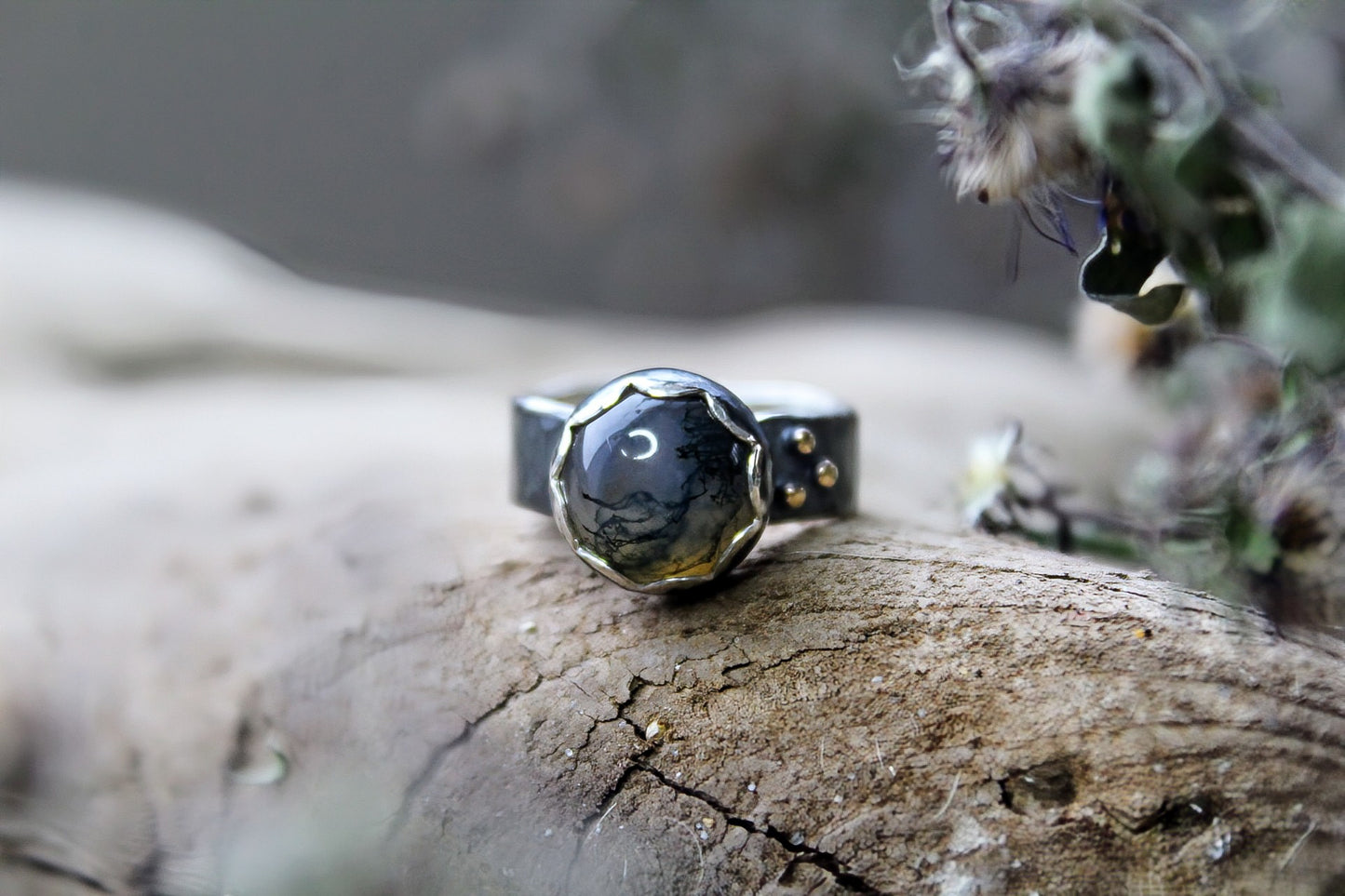 Rustic Moss Agate Ring