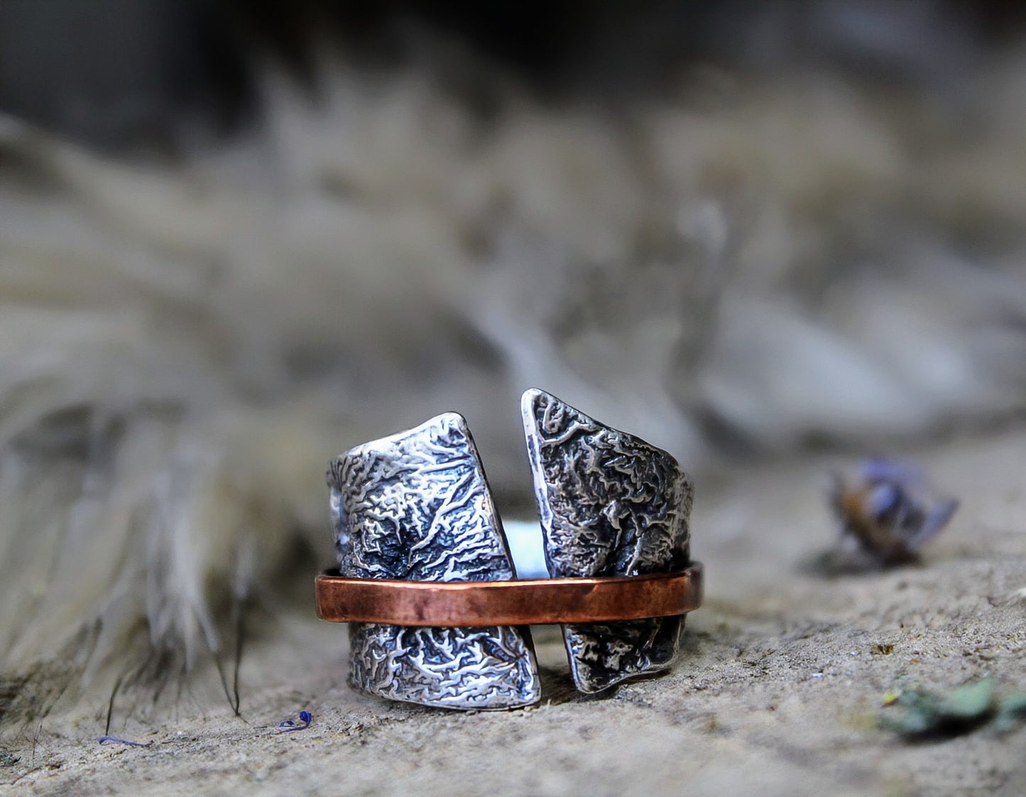 Rustic Reticulated Silver and Copper Ring