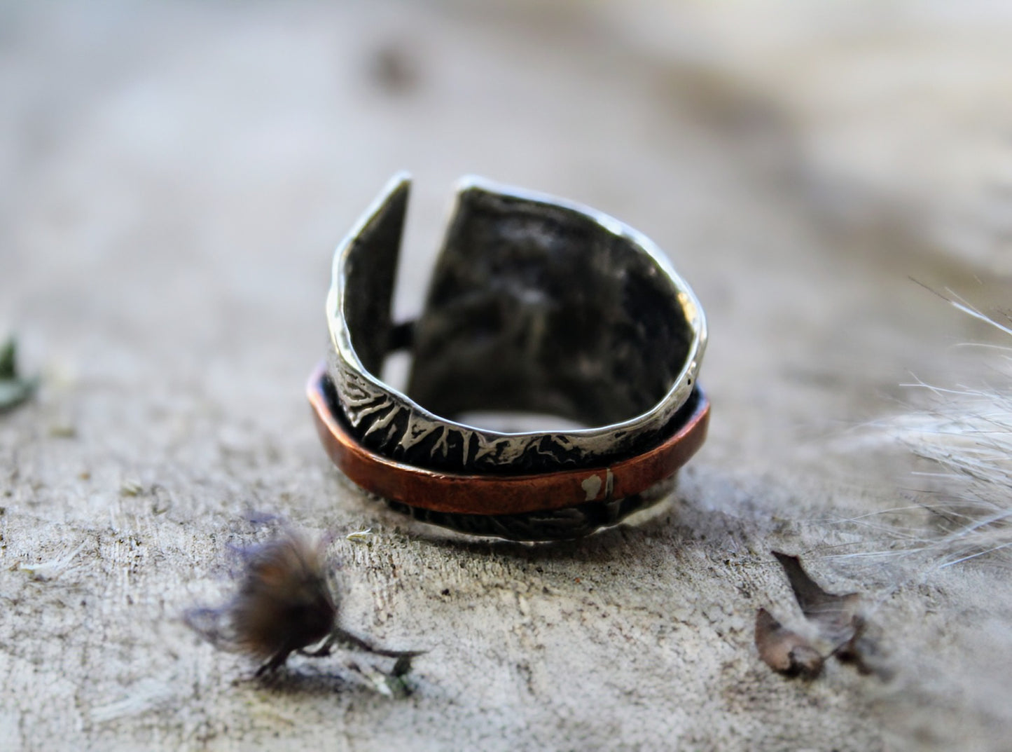 Rustic Reticulated Silver and Copper Ring