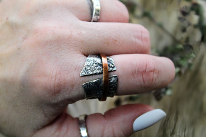 Rustic Reticulated Silver and Copper Ring