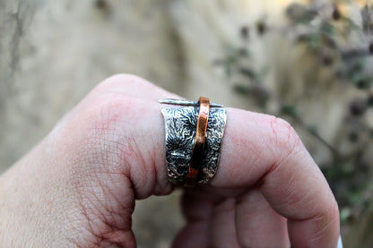 Rustic Reticulated Silver and Copper Ring