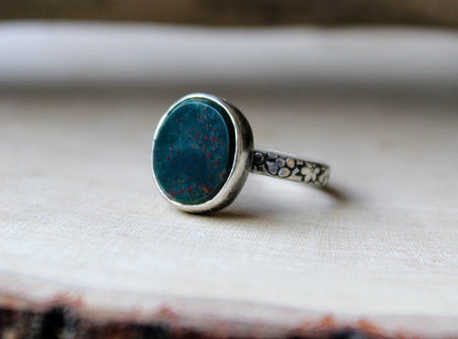 Bloodstone Jasper Ring with a Stamped Floral Band