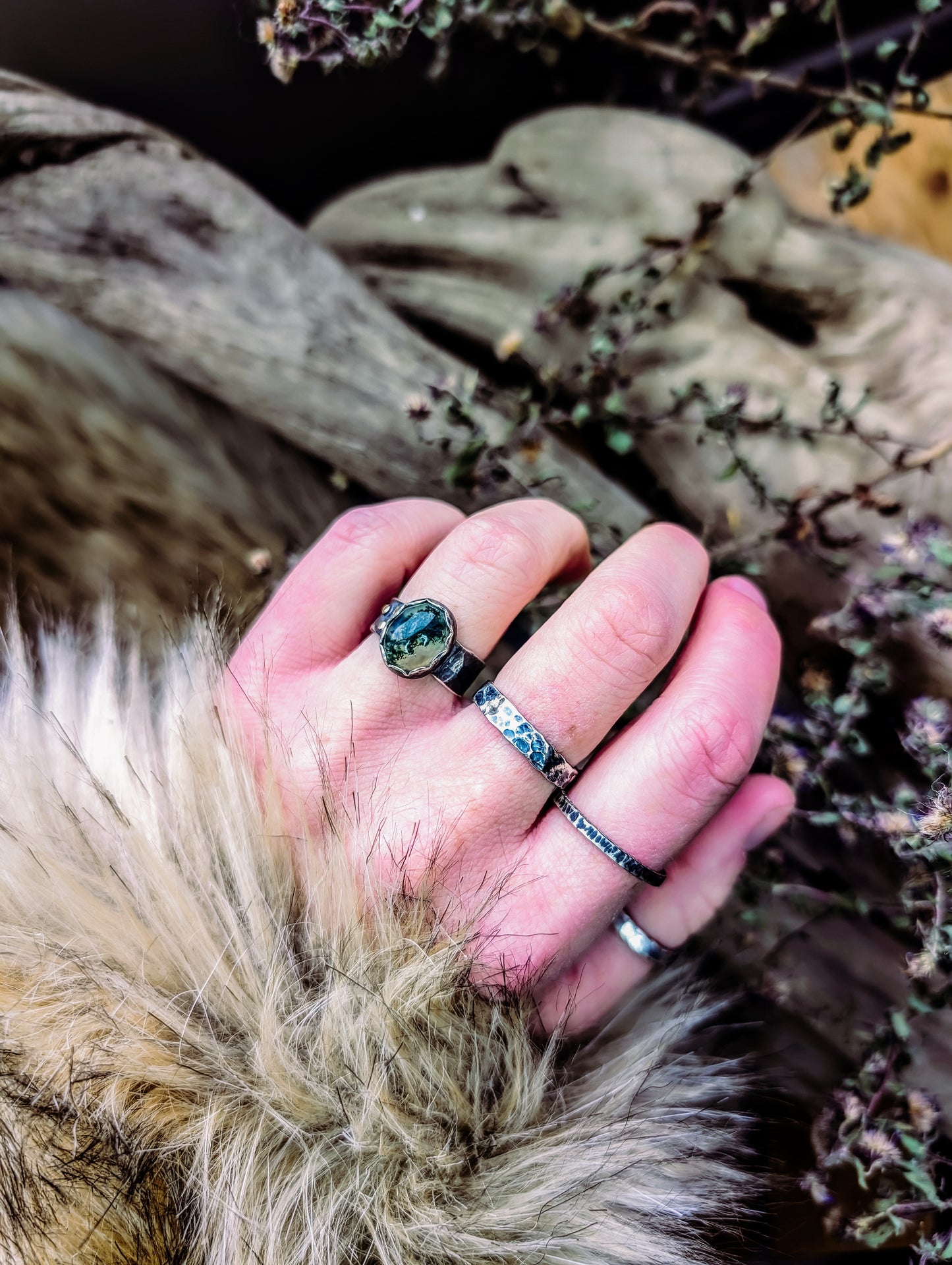 Rustic Moss Agate Ring