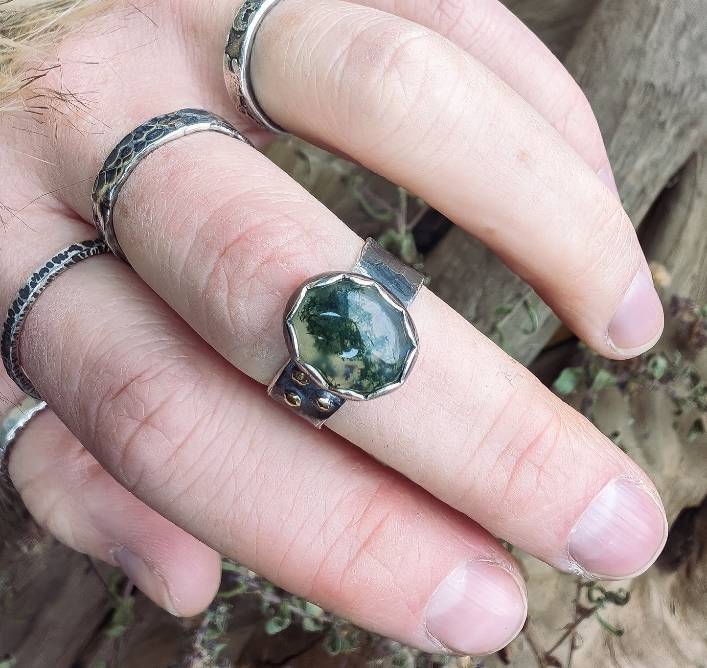 Rustic Moss Agate Ring