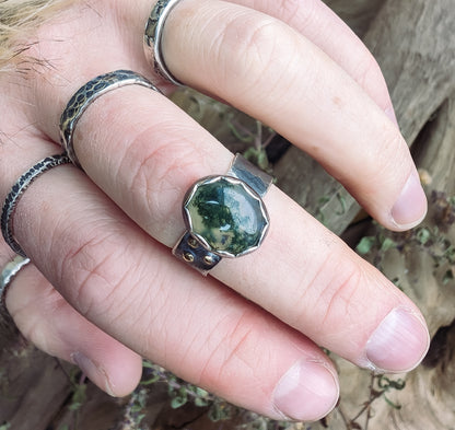 Rustic Moss Agate Ring