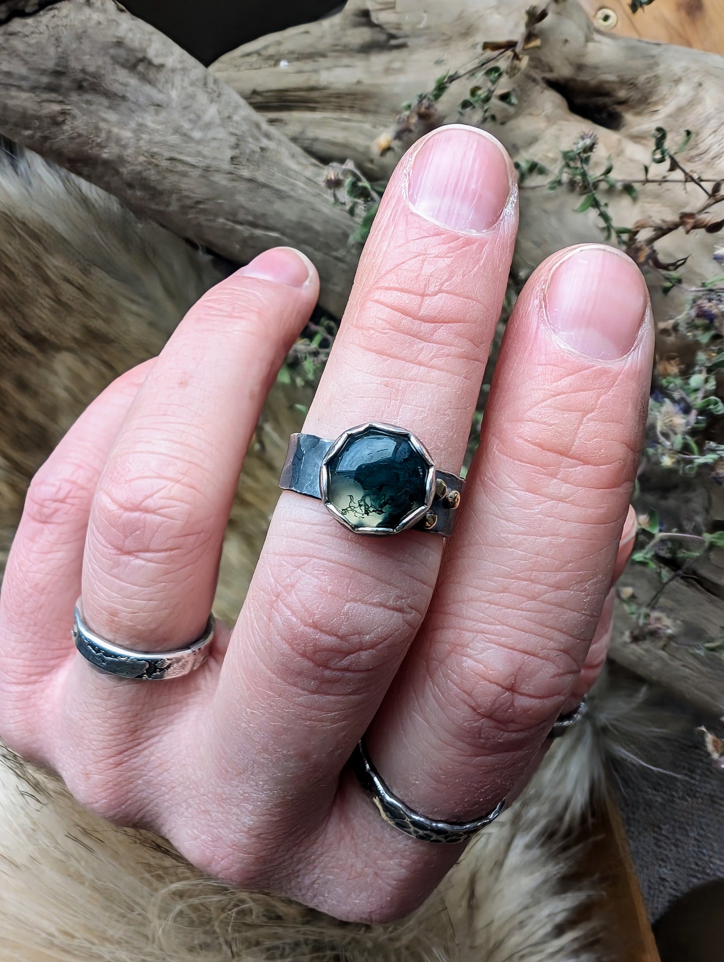 Rustic Moss Agate Ring