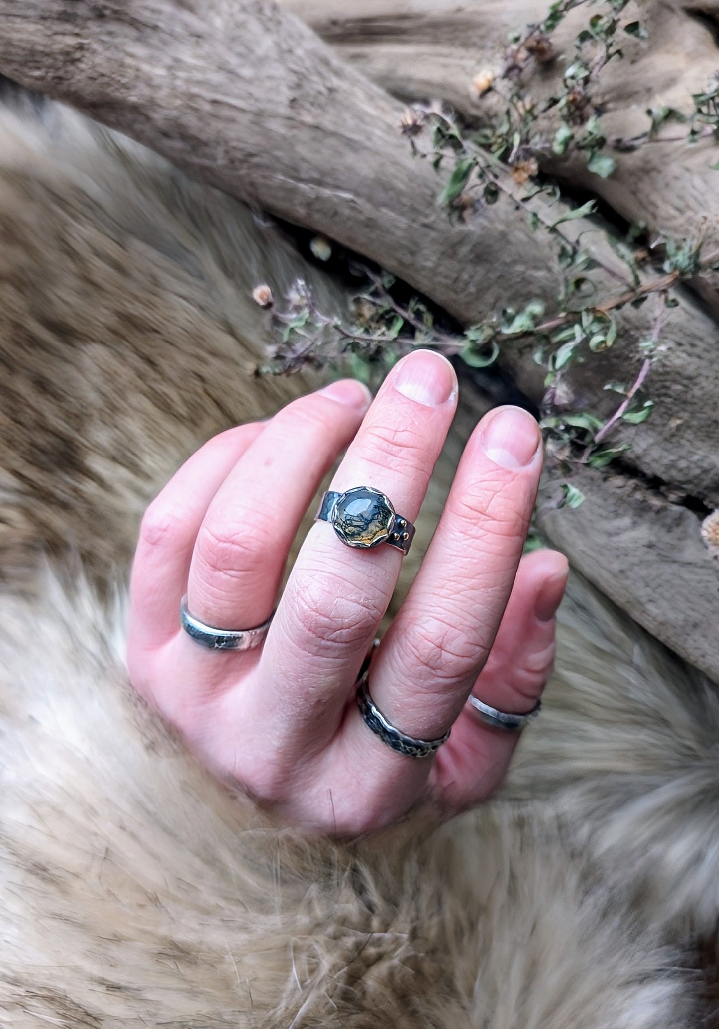 Rustic Moss Agate Ring