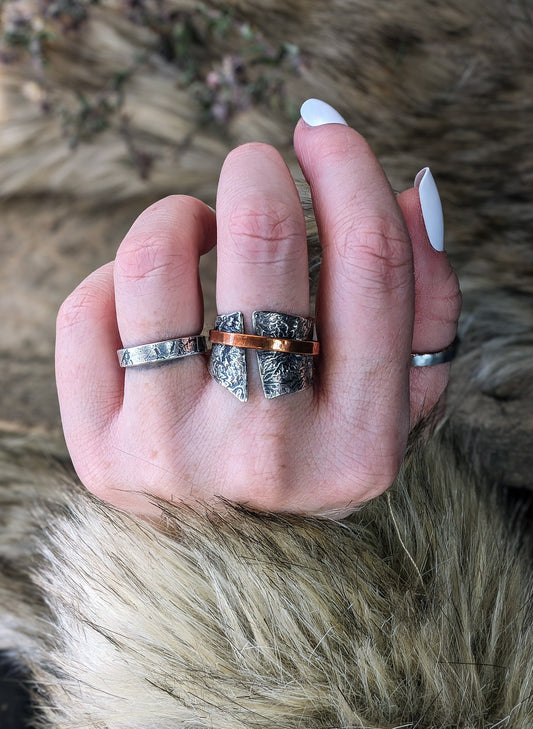 Rustic Reticulated Silver and Copper Ring