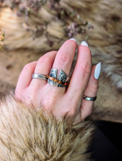 Rustic Reticulated Silver and Copper Ring