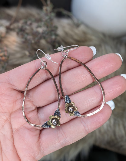 Floral, Brass and Silver Earrings