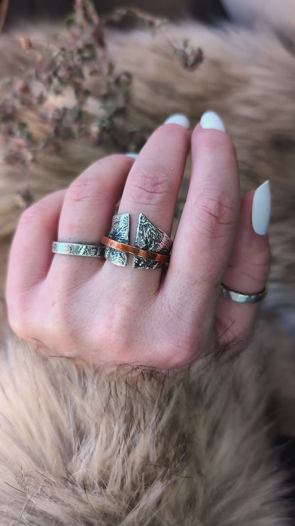 Rustic Reticulated Silver and Copper Ring